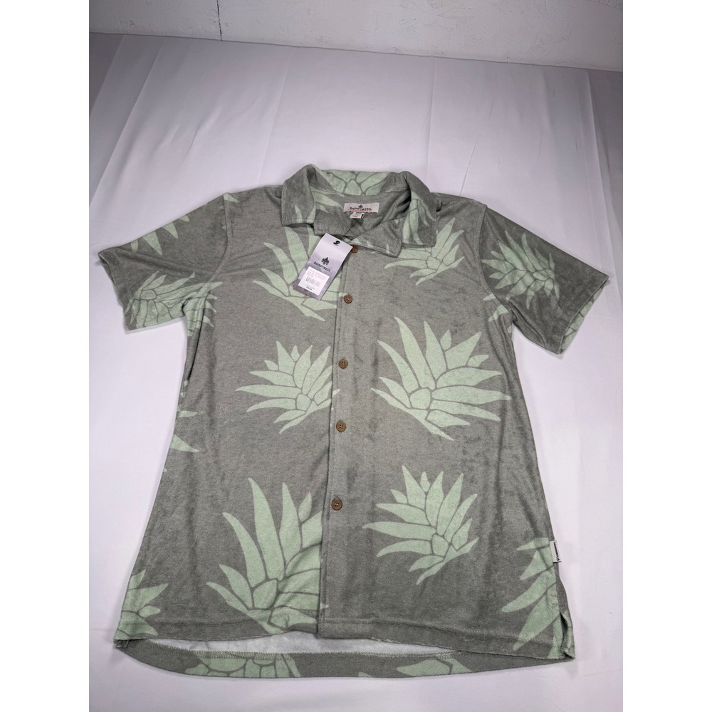 Rainforest Mens Oil Green Pineapple Print Terry Button Down Shirt RF02A31072 M